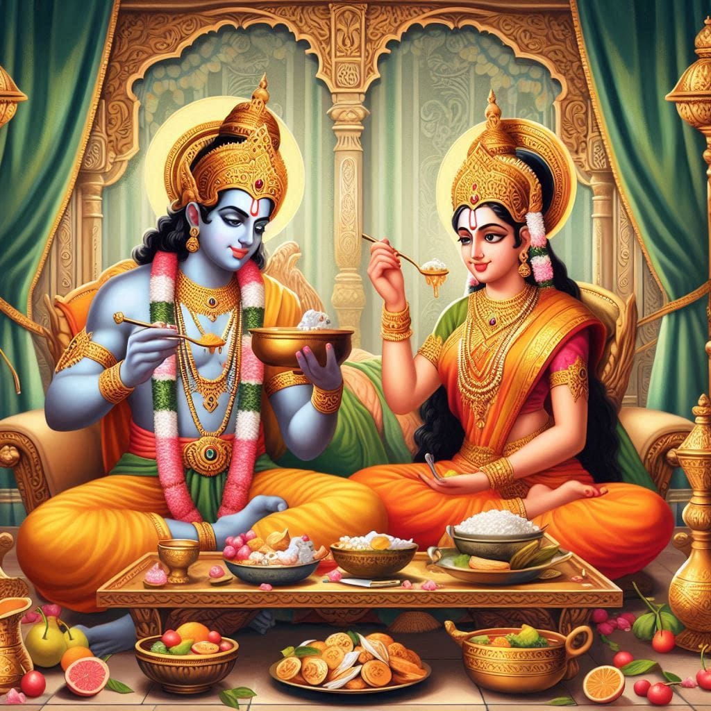 rRam Sita together eating food in sita rasoiyan